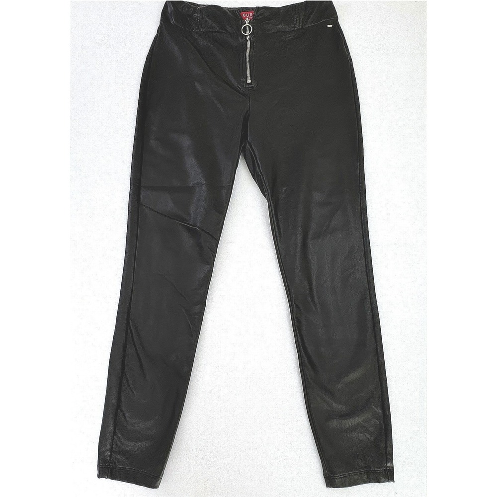 Guess Los Angeles Womens Black Faux Leather O-Ring Zip Front Leggings Size L